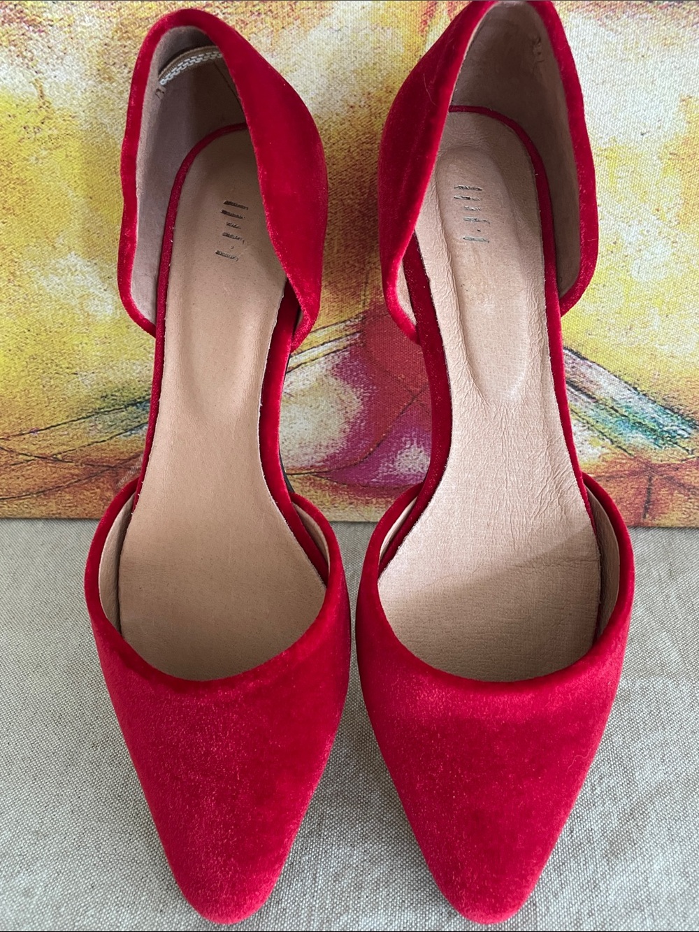 J. Jill Red Pointed-Toe velvet D'Orsay Flats